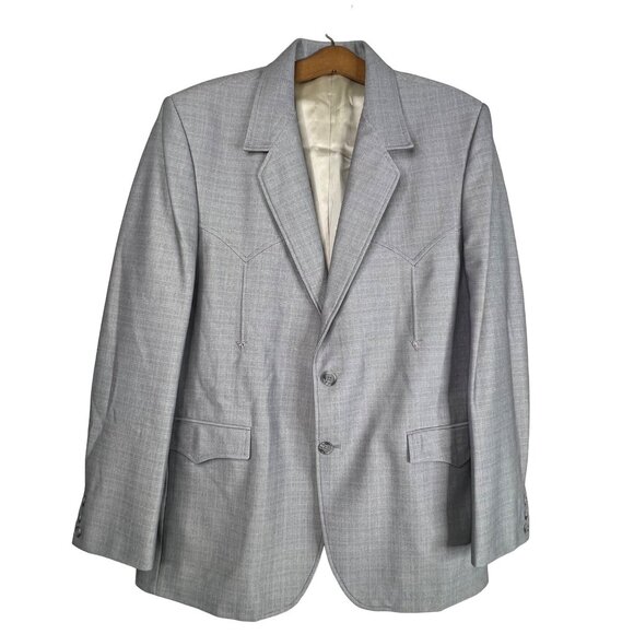 Vintage 80s Circle S Blazer Sport Coat Size 44R Single Breasted Gray Western - Picture 1 of 10